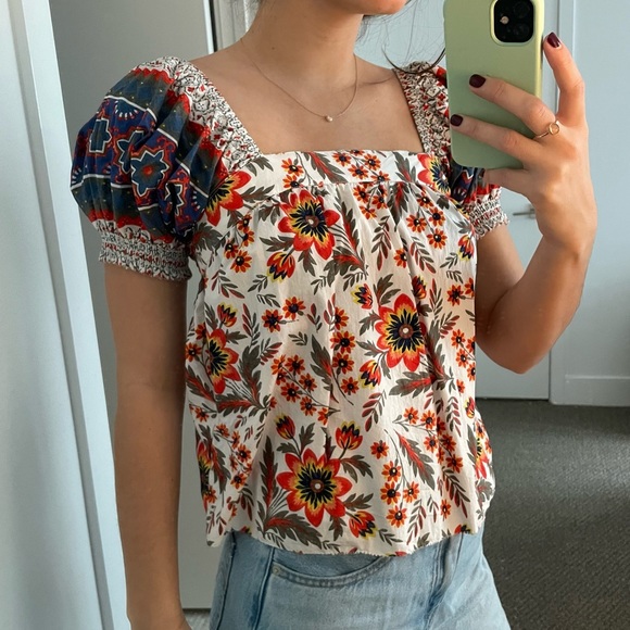 Joie cotton short sleeved floral top with puff sleeves XXS - Picture 4 of 4